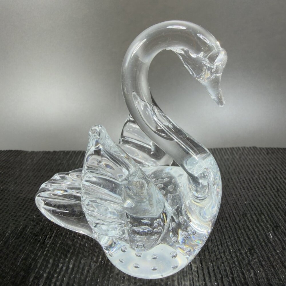 Vintage 1980s Clear Glass Swan Duck Bird With Bubbles Swan Figurine‎ Figure VTG
